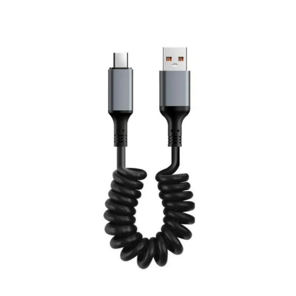 Retractable Spring Short Charging Cable 25CM To 1M Stable Transmission USB Type C Charging Cable for iPhone Car Power Bank