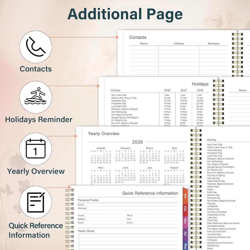 2026 Planner - Planner 2026, Jan. 2026 - Dec. 2026, 11” x 8.5”, 2026 Planner Weekly and Monthly, 2026 Calendar Planner, Colorful Tabs, Back
