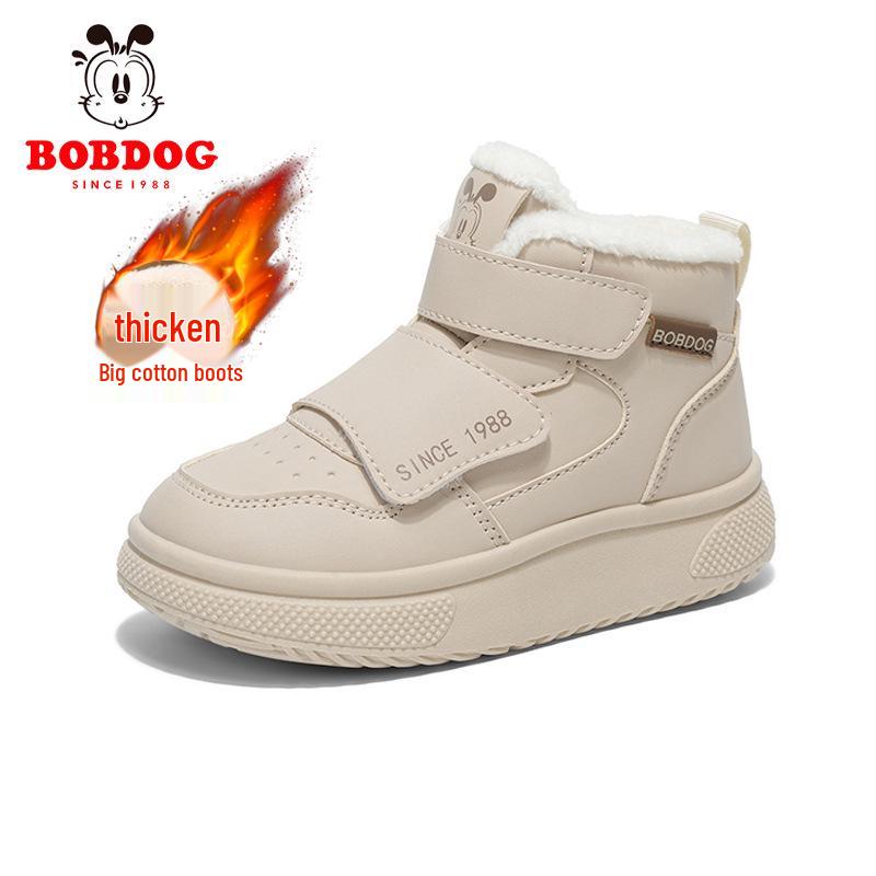Bobodou Kids' High-Top Snow Boots with Thick Velvet for Boys & Girls, Winter Casual Shoes for Primary Students