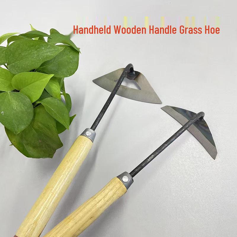 Wooden Handle Garden Hoe - Handheld Crescent, Square, Semi-circular Weeding Tool Wooden Handle Hollow Hoe