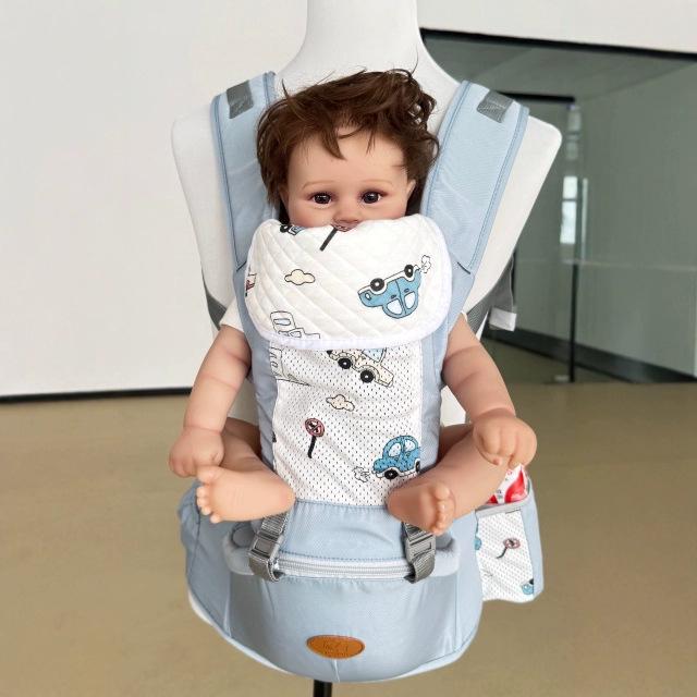 

All-Season Baby Front/Back Carrier with Head Protection & Storage Waist Stool Small Rhombus Pink