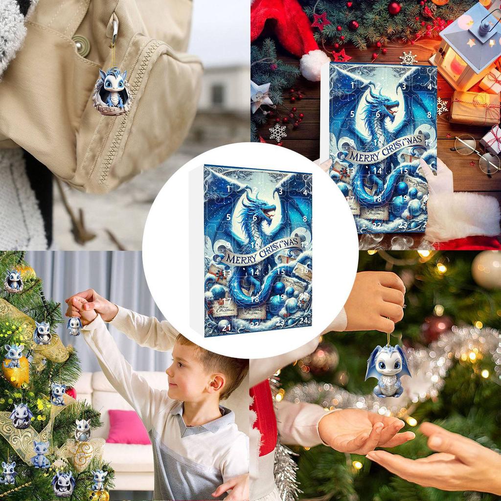 Christmas Blind Box: 24 Days Until Christmas Arrives. Cute Ice Dragon Baby Acrylic Pendant Gift Box