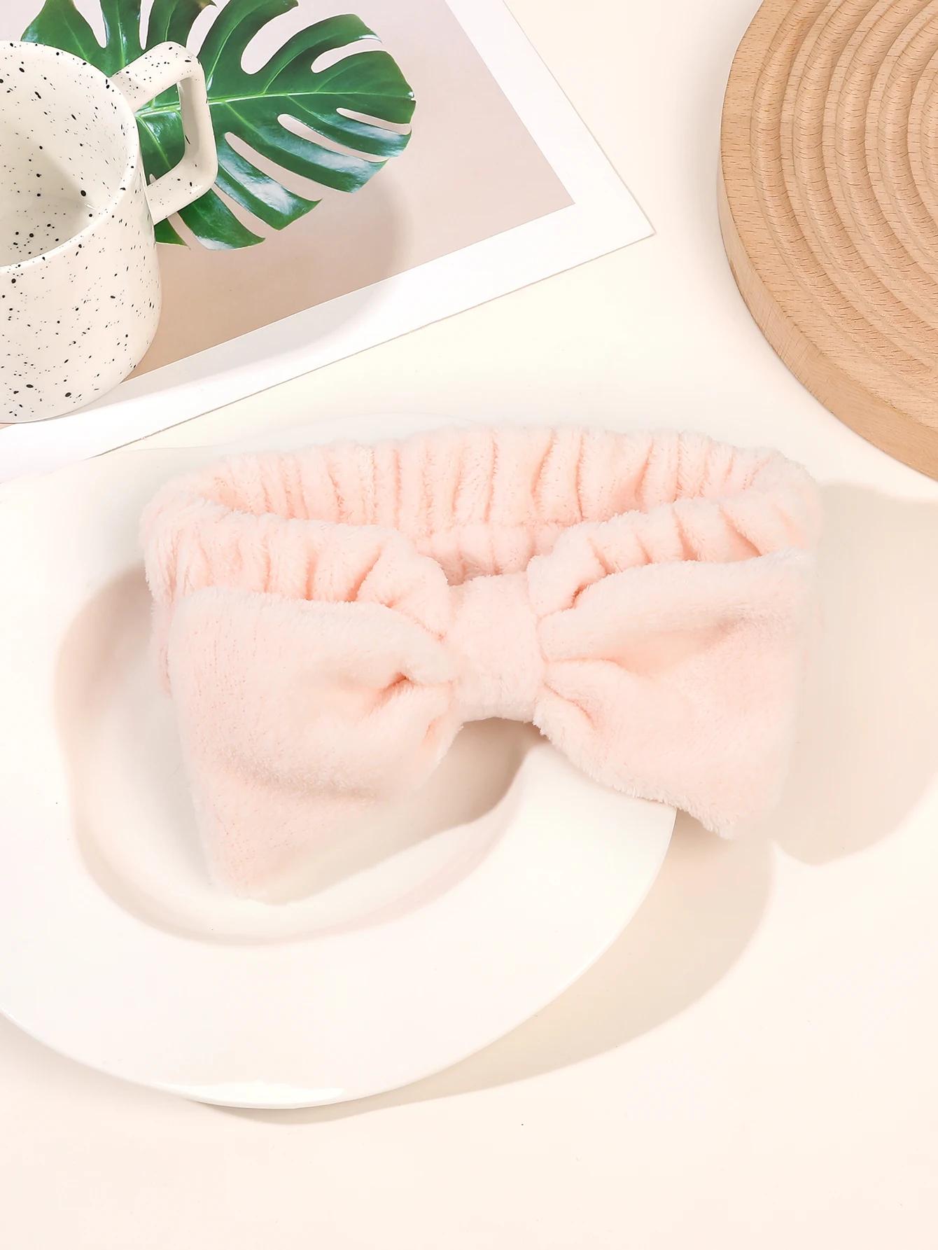 

Спа-повязка для умывания лица, повязка для макияжа для девочек с бантом, микрофибровая женская повязка для ухода за кожей для очищения лица Size fits all розовый