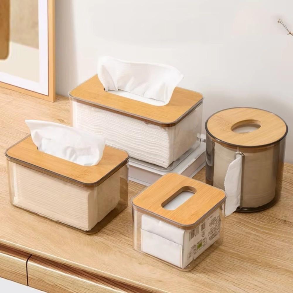 New Plastic Clear Tissue Box Wooden Cover Multifunctional Napkin Holder Durable Transparent Tissue Case Household Use
