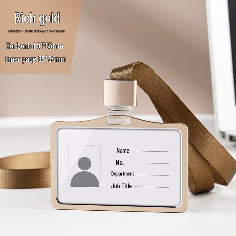 Aluminum Alloy ID Card Holder with Crystal Buckle Lanyard for Employees and Students