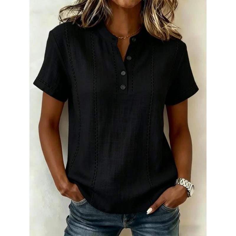 TIFICY Women's Fashion Casual Summer Spring Stripe Print Short Sleeve V-Neck Blouses & Shirts