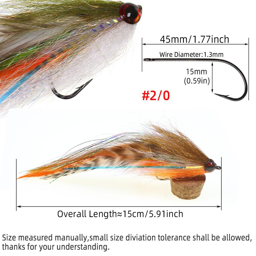 1PC #2/0 Big Streamer Saltwater Fly Grizzly Hackle Big Game Flies Salmon Bass Pike Trout Chub Fishing Artificial Lure Baits