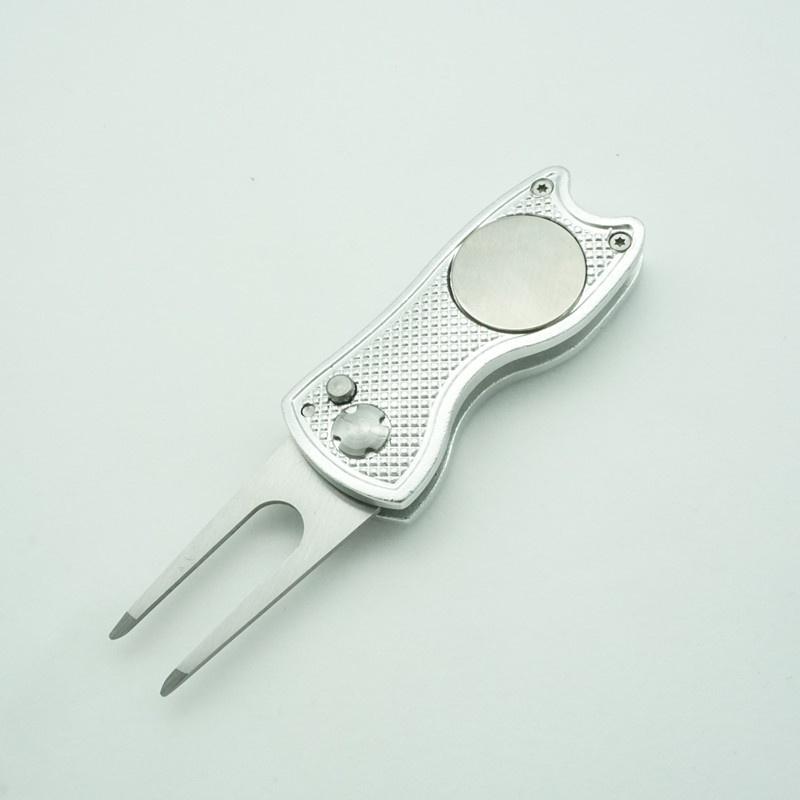 Golf-Trainingsgabel aus Edelstahl mit Divot-Reparaturwerkzeug Switchblade, faltbares Golf-Trainingsgabel, Putting Fork