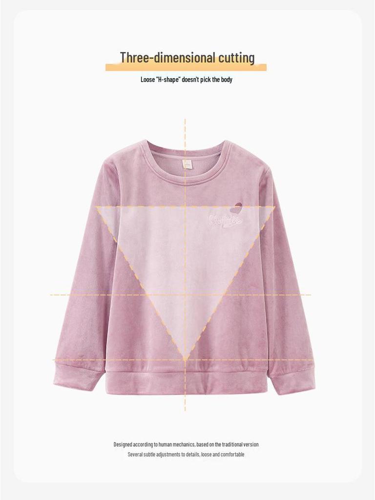 Dwuwarstwowy polarowy zestaw piżamowy dla kobiet - Zimowy, Gruby aksamit, Z długim rękawem, Okrągły dekolt, Luźny, Casualowy, Do noszenia na zewnątrz