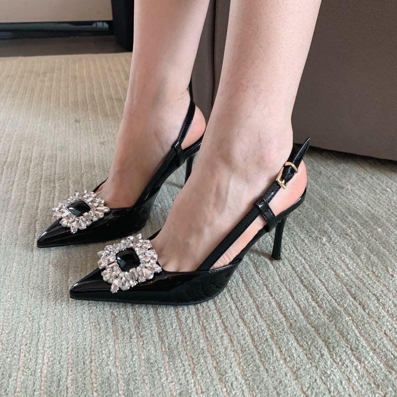 Ins Style Pure Desire Rear Empty High-heeled Sandals Women's New French Retro Temperament Pointed Side Empty Single Shoes