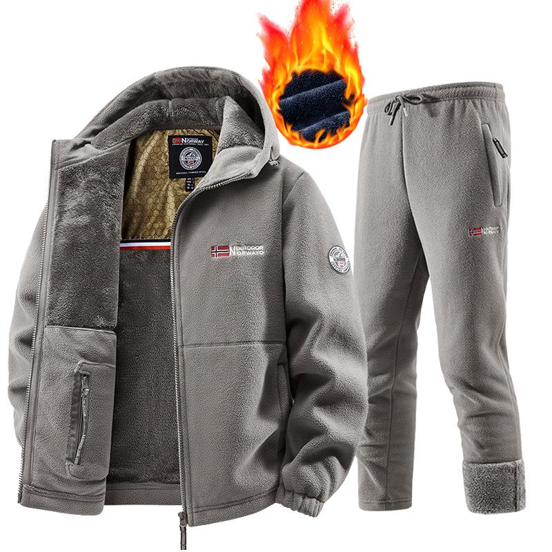 Completo Sportivo Caldo e Ispessito da Uomo per l'Autunno: Completo due pezzi giacca in pile + pantaloni