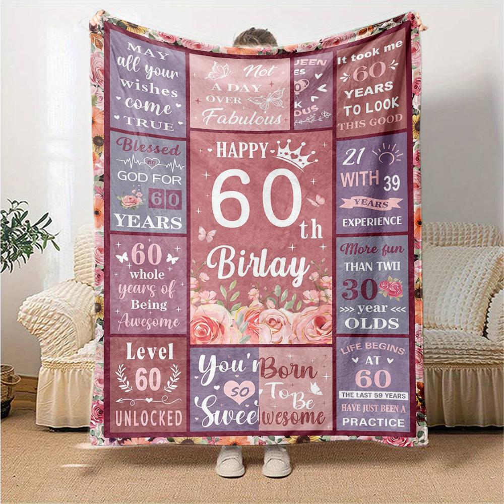 Happy 60Th Birthday Tree Multi-purpose Blanket Soft Warm Cozy Throw For Sofa Couch Office Bed Picnics for All Occasions Modern Style Accessory Y15