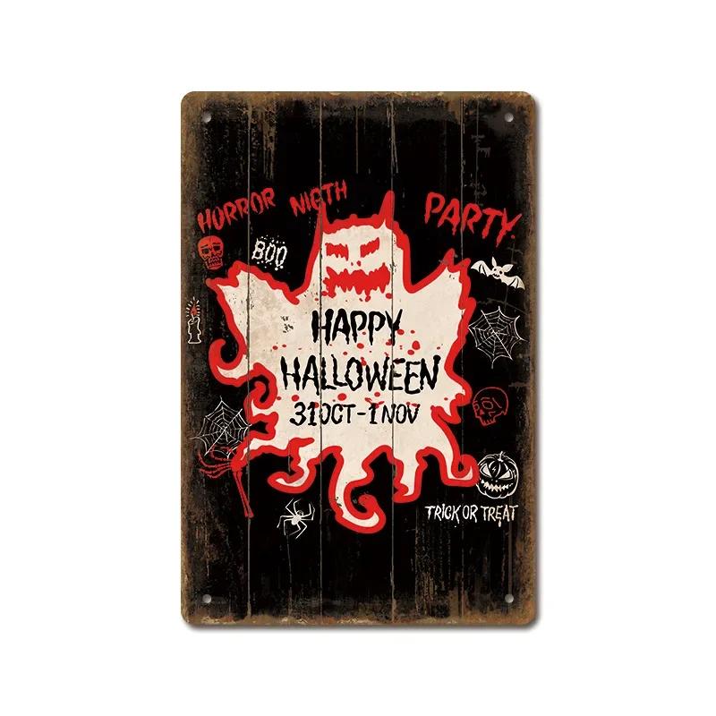 Halloween Festival Decor Plaques Kitchen Home Garage Wall Tin Sign Vintage Art Metal Signs Trick Or Treat Pumpkin Plate Poste