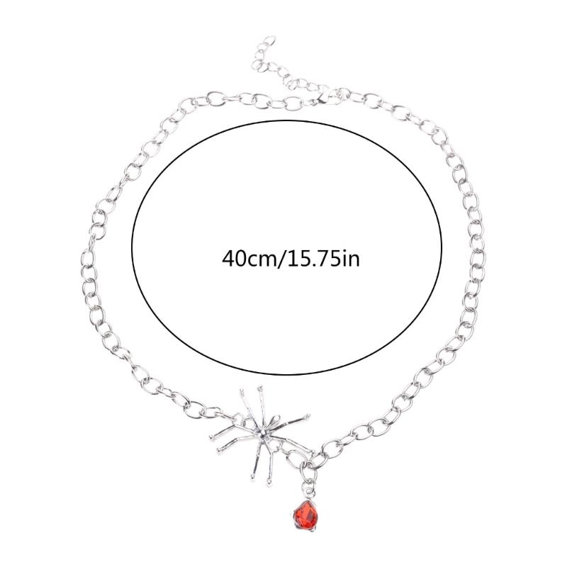 Spider Pendant Long Necklace Vintage Gothic Spider Blood Drop Clavicle Chain for Women Halloween Jewelry Gift Ornament