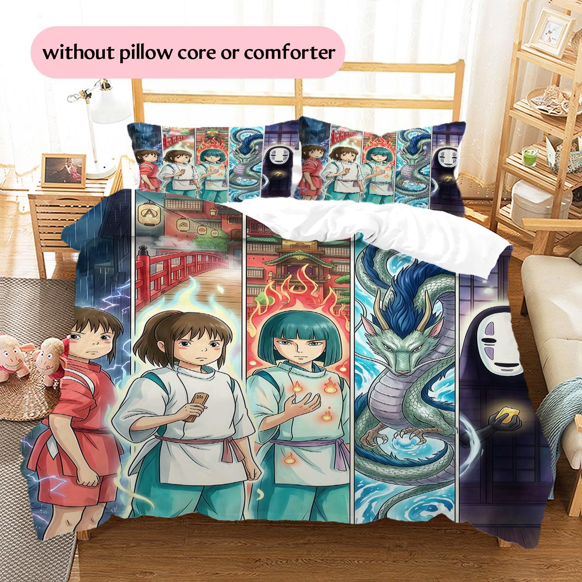 

Spirited Away Character & Scene Pattern Bedding Home Decoration Festival Gift (1 * duvet cover + 2 * pillowcase, without core) 135x200cm