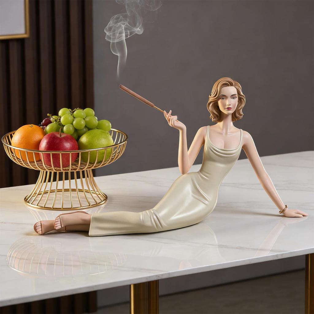 Women Statue Table Decoration Incense Holder Sculpture for Bookcase Window Sill Bookshelf Display Cabinet Nightstand Study