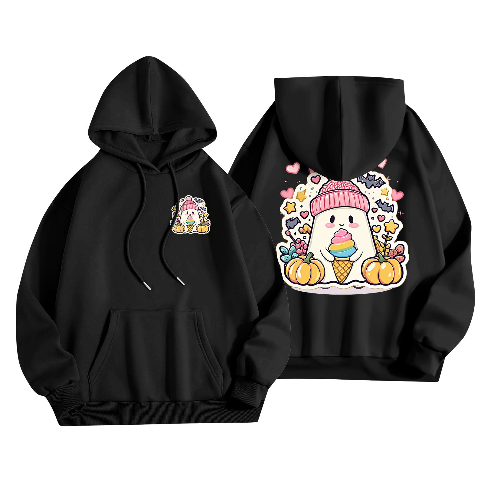 

Детская повседневная модная толстовка с капюшоном и длинными рукавами с принтом на Хэллоуин 160 чёрный