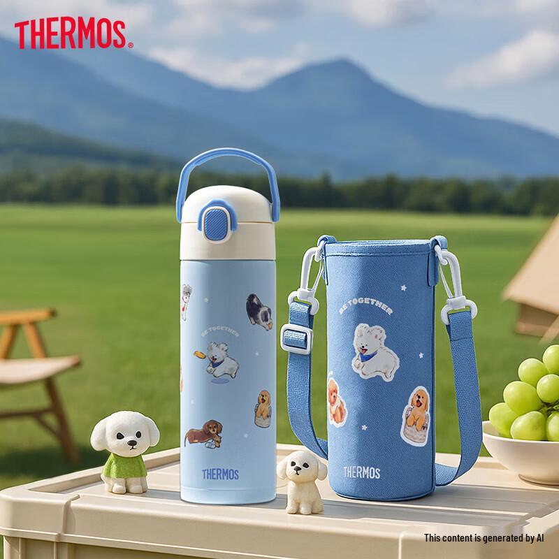 THERMOS Cute Pet Series 316L Stainless Steel Children s Straw Bottle