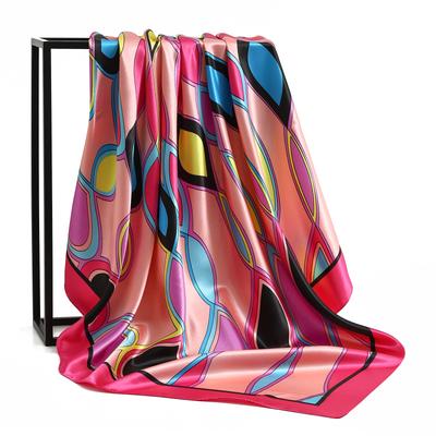Neues 90*90cm Quadratisches Tuch mit Vintage-Blumen Damen Seidenschal Halstuch Weibliches Stirnband Kopfwickel Foulard Hijab Haarbänder