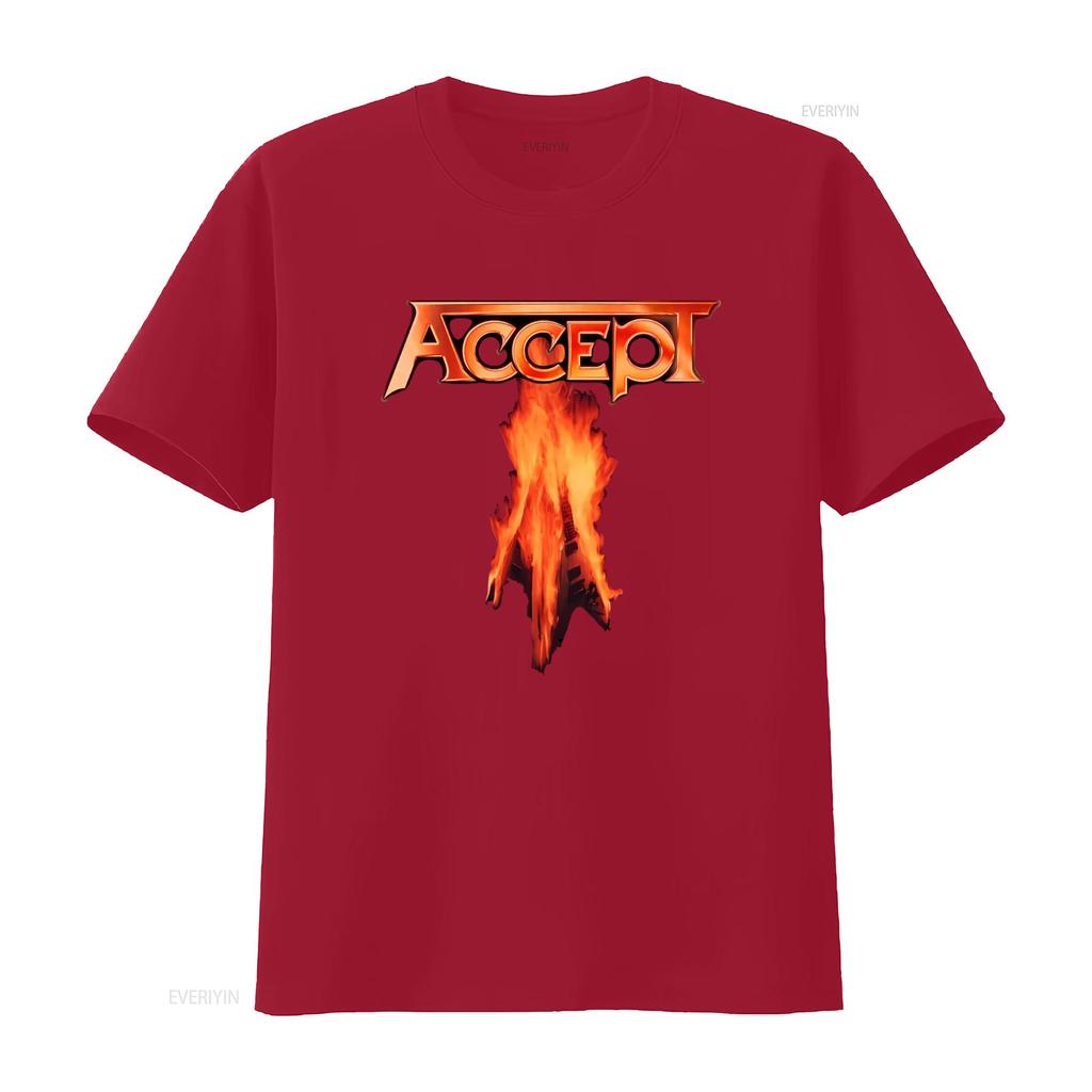 Accetta Flying V Maglietta Ufficiale Design Fiamma da Uomo Merchandising Band Rock vintage Lavata uomo Comoda Traspirante
