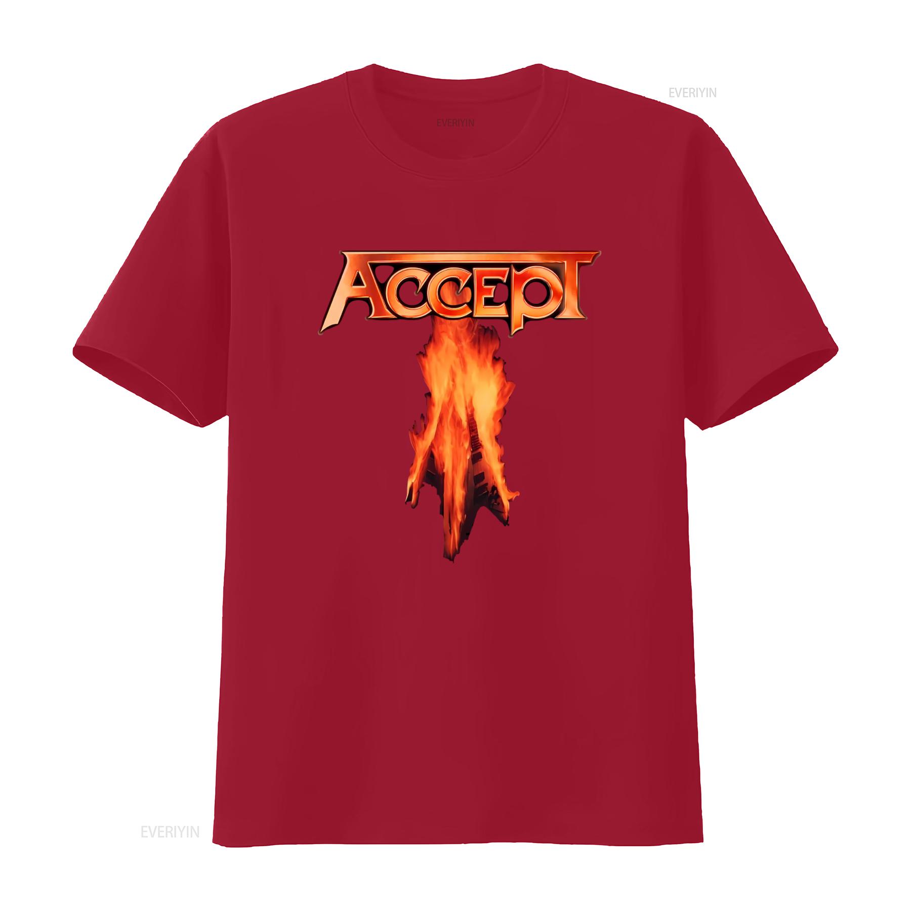 Accept Flying V Officiele Flame Design T Shirt for Men Rock Band Merchandise vintage Washed homme Comfortable Breathable S