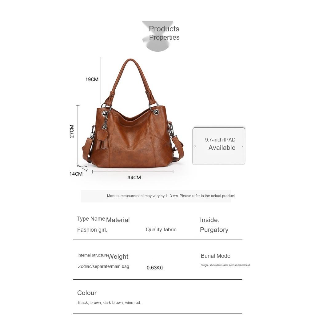 Handbag Women PU Large Capacity Adjustable Strap Daily