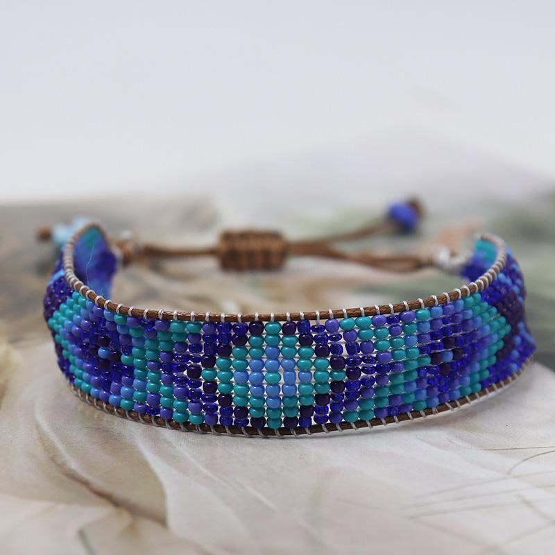 Bohemian Style Gradient Color Rice Bead Braided Bracelet, Retro Fashion Geometric Bead Jewelry