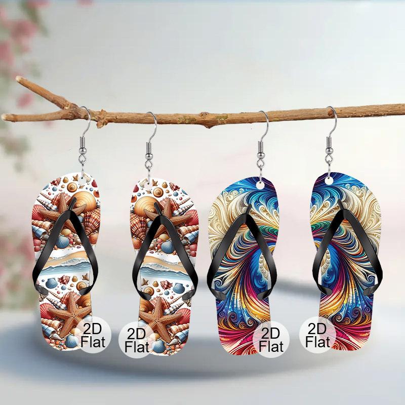 

Charming Ocean Style Vacation Arcylic Earrings for Women Girls, Cartoon Flip Flops with Beach Starfish Shell Marine Life Hoop Earring Jewelr