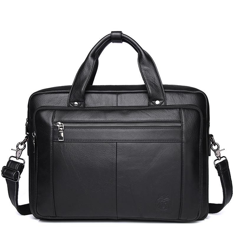

Genuine leather Business men s briefcase Luxury cowhide official bag 16-inch handbag for men Commuting shoulder computer bag чёрный