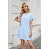 YYFS Women's Fashion Summer Spring Solid Color Print Short Sleeve O-Neck Loose Waistline Casual Dresses