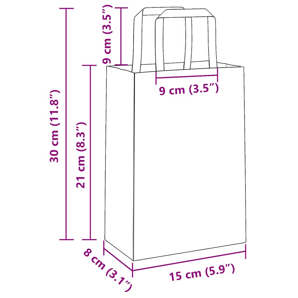 Paper Shopping Bags 250 Pcs with Handles Pink 15 X 8 X 21 Cm