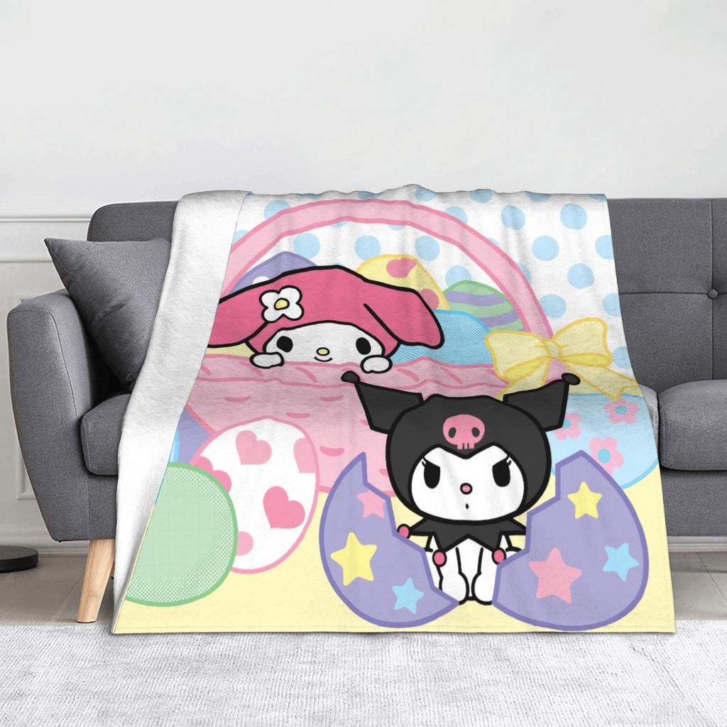 Kawaii Kuromi Anime Blanket Coral Fleece Plush Winter Multi-function Super Soft Throw Blankets for Home Office Bedspreads