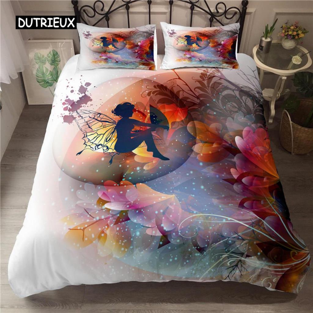 Feen-Bettbezug-Kollektion Musik Blume Schmetterling Schöner Bettdeckenbezug Mädchen Cartoon-Stil Doppelgröße Queen-Size King-Size Größe Polyesterstoff