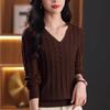 V-neck Sweater Women's Top Solid-color Knitted Sweater Loose and Casual Pullover Long-sleeved Warm Sweater
