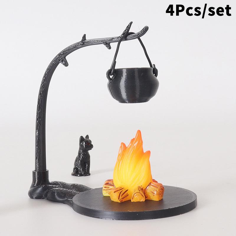 

4/5 шт. Кукольный домик Мини Подвесная плита Кастрюля Модель костра Кукольный домик Украшение сцены для кемпинга на открытом воздухе Аксессуары для кукольного домика
