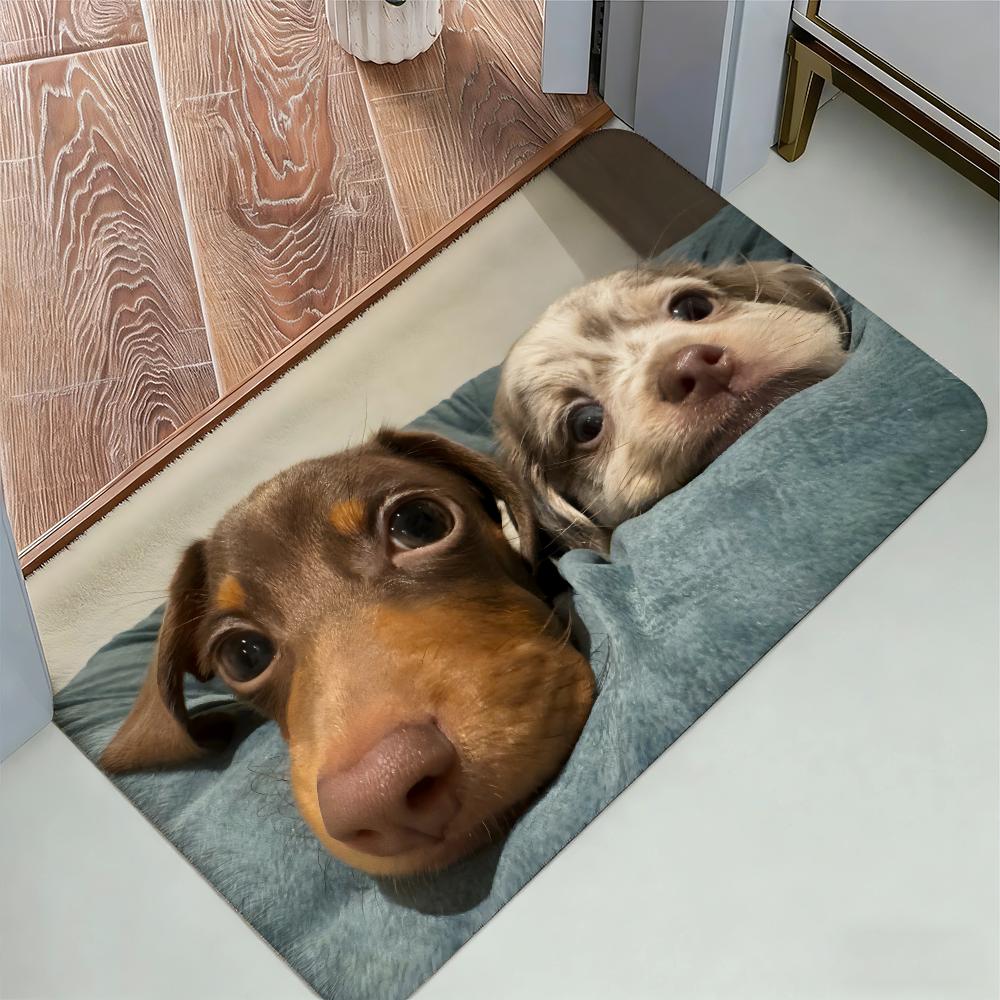 Kwaii Cute Dog Floor Mat Cozy Flannel Soft Thick Non-Slip Mat For Living Room Bedroom Kitchen Decor Rugs