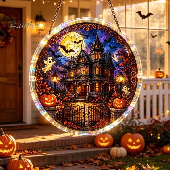 Creative Decompressing Puzzle Halloween Acrylic Sun Catcher, DIY Spooky Suncatcher Kit, Hanging Decor Gothic Stained Glass Window Ornament for