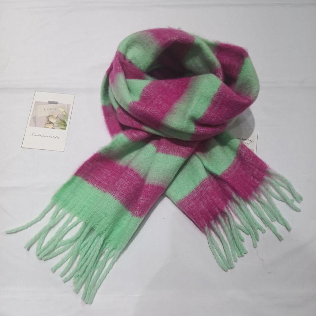 Damen Winter Farbblock Gestreifter Quasten Schal - Warm, Vielseitig, High-End Mode Halswärmer Schal.