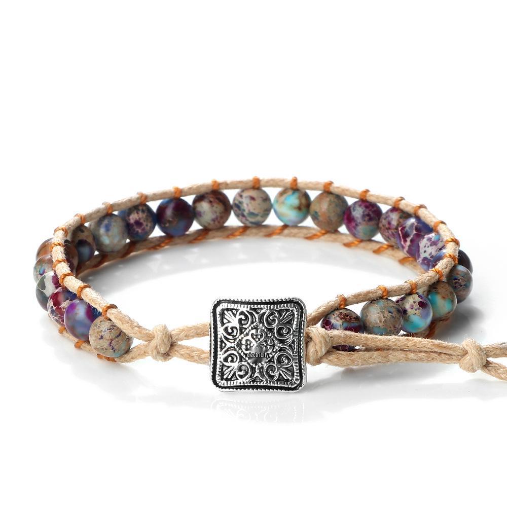 Retro Bohemian Handmade Woven Bracelet with Emperor Stone and 3D Beads