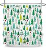 Boho Christmas Trees Shower Curtain Geometric Pattern Xmas Trees Shower Curtain Green Blue Red Merry Christmas New Year Shower