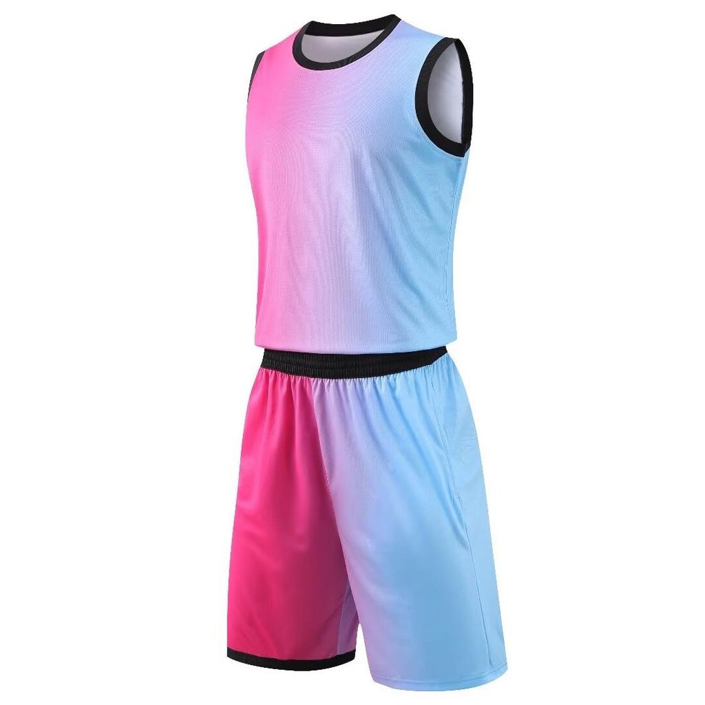 Light Plate Heat Gradual Change Basketball Jersey Adult Suit Team Game Training Jersey Double Side Bag