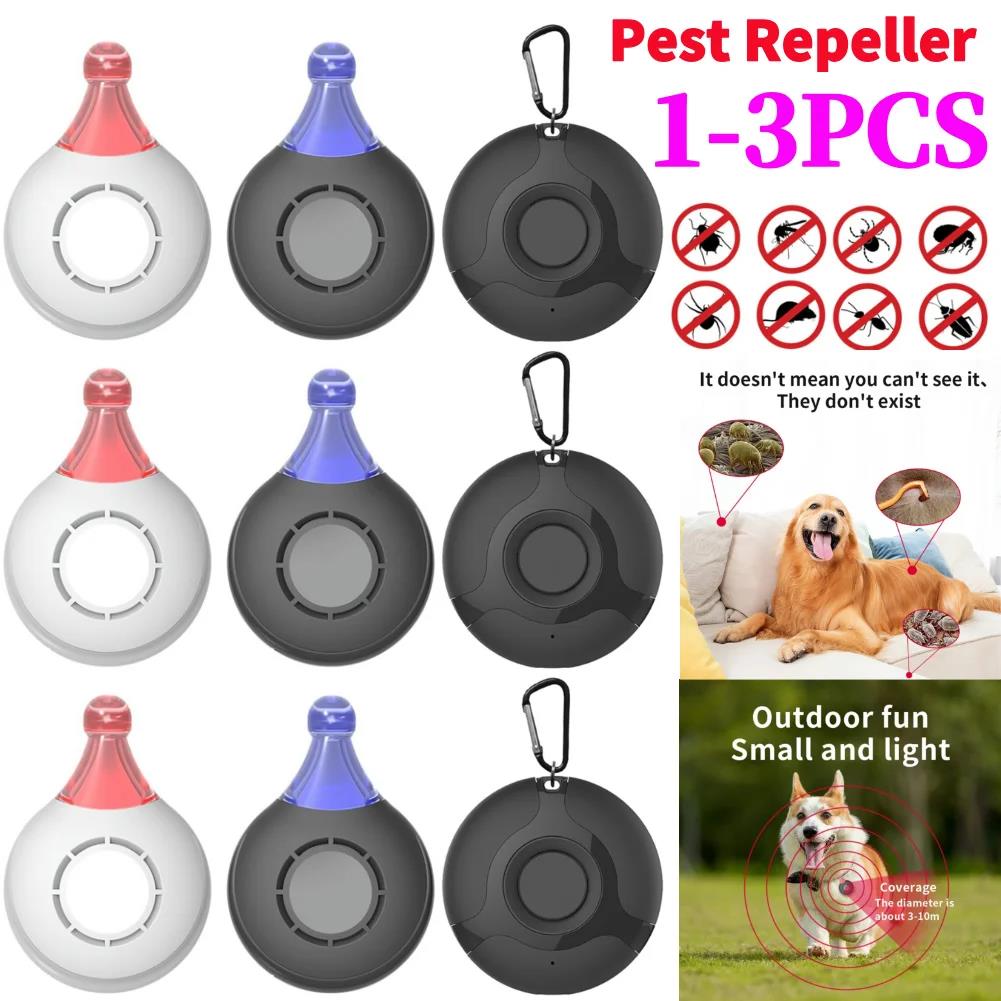 1-3Pcs USB Rechargeable Ultrasonic Pest Reject Flea Tick Lice Repeller Collars Mountaineering Buckle Portable For Cat Dog Pet2