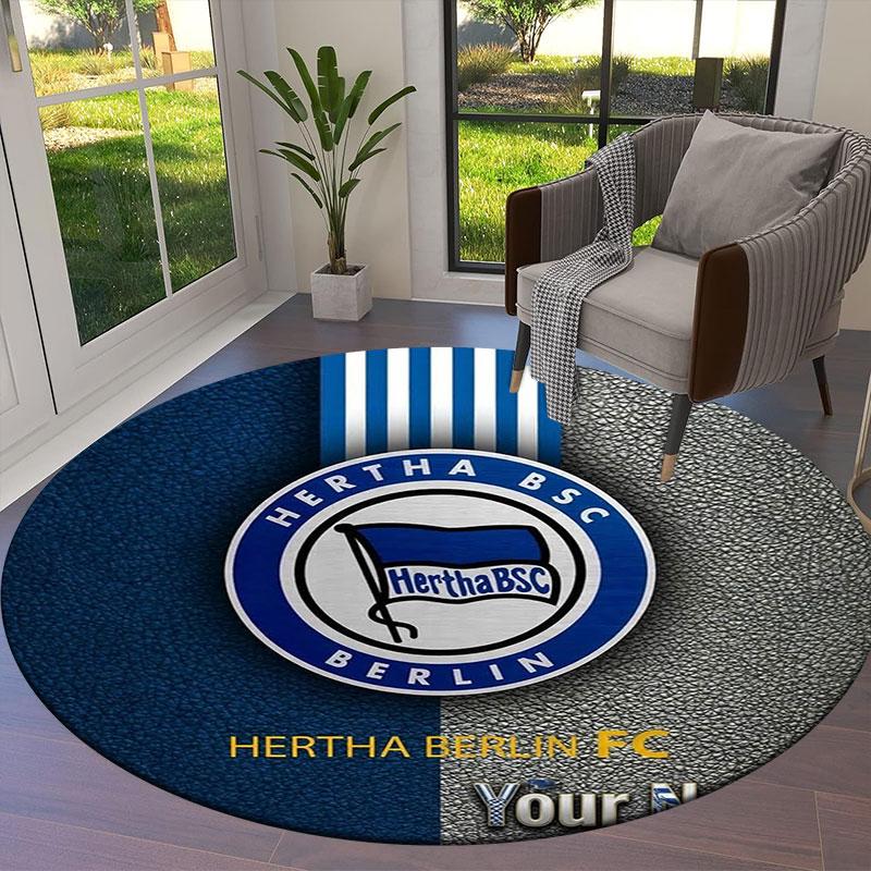 Hertha BSC Custom Name Round Area Rug,Carpet Rug for Living Room Bedroom Sofa Playroom Decor,Non-slip Floor Mat