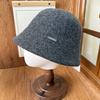 Simple Solid Color Wool Blended Bucket Hat Women's Autumn and Winter Retro Bucket Hat Metal Small Label Washbasin Hat