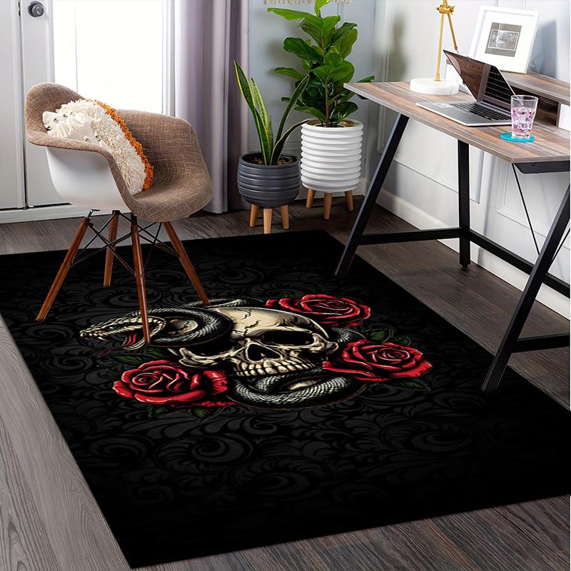 Stuhlmatte: Gotischer Schlangen- und Totenkopf-Büroteppich, Große Größe, Heimdekoration, Sofateppich, Geschenk für Büro oder Schlafzimmer
