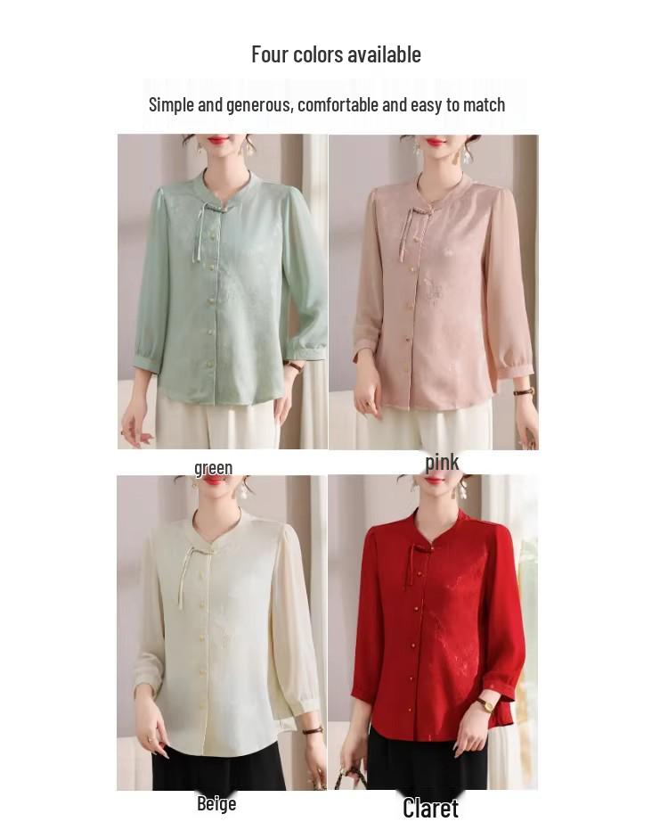 2026 New Spring Seven-Sleeve Top for Middle-Aged Women - Round Neck Shirt