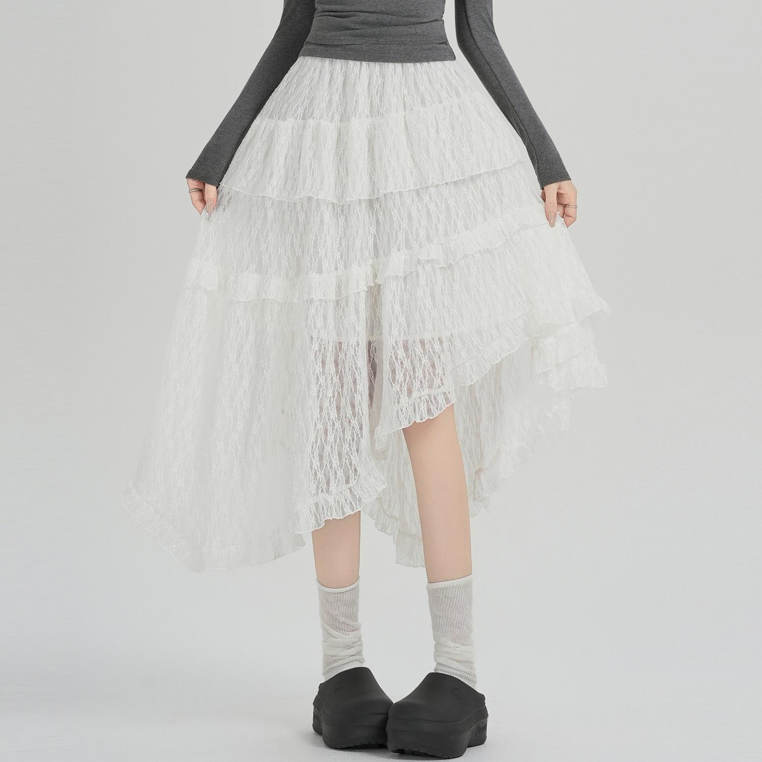 Неровная кружевная эластичная юбка средней длины для женщин, весна/лето 2026 Small белый