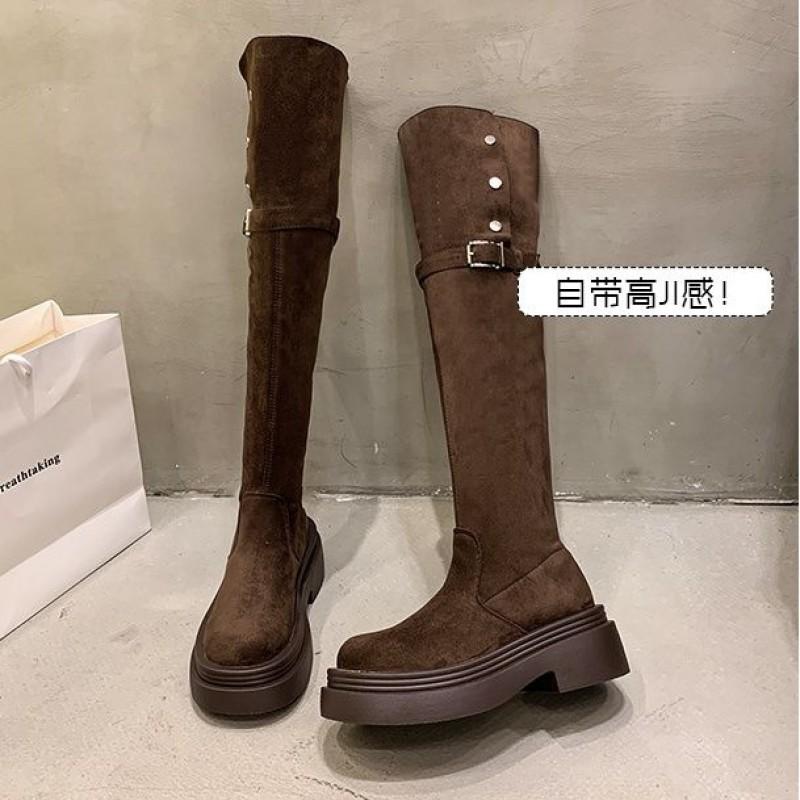 Womens Over-the-Knee Thick Heel Boots Versatile Foldable
