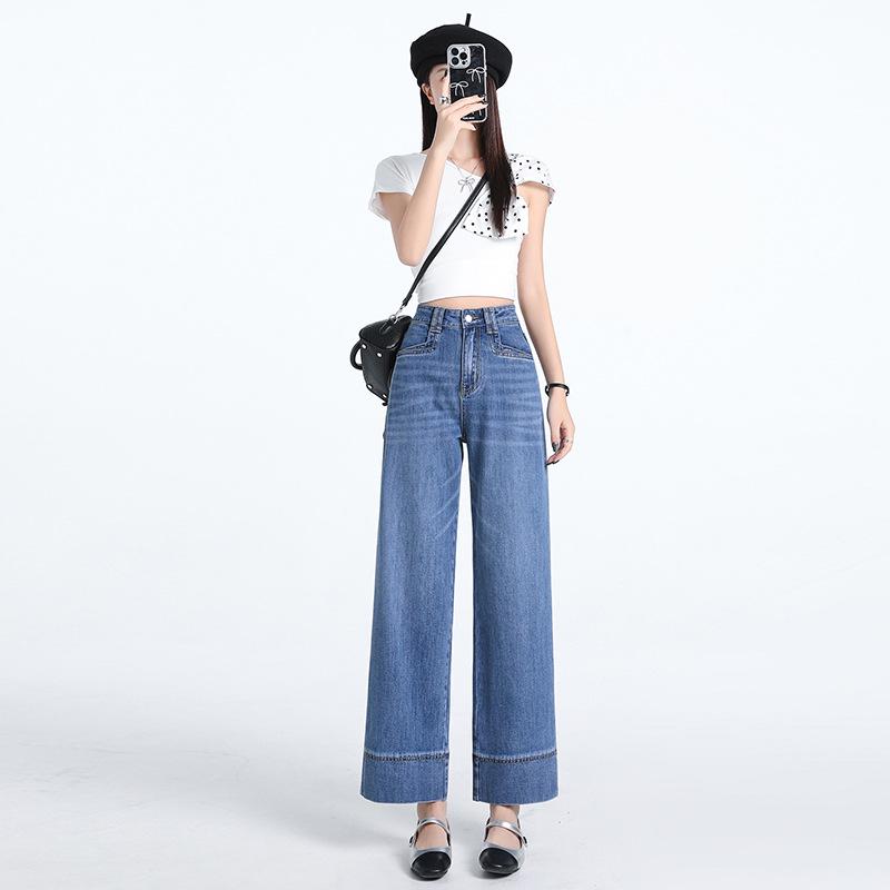 Women's 2025 Tencel High-Waisted Wide-Leg Cropped Jeans - Summer Thin, Straight, Loose, Drapey, Slimming Pants