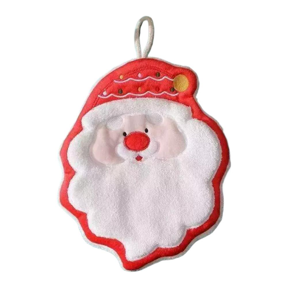 Christmas Hand Towels 2025 Elk Santa Tree Pattern Cleaning Cloth Coral Fleece Plush Towel Absorbent Hang Wipe Xmas Decor